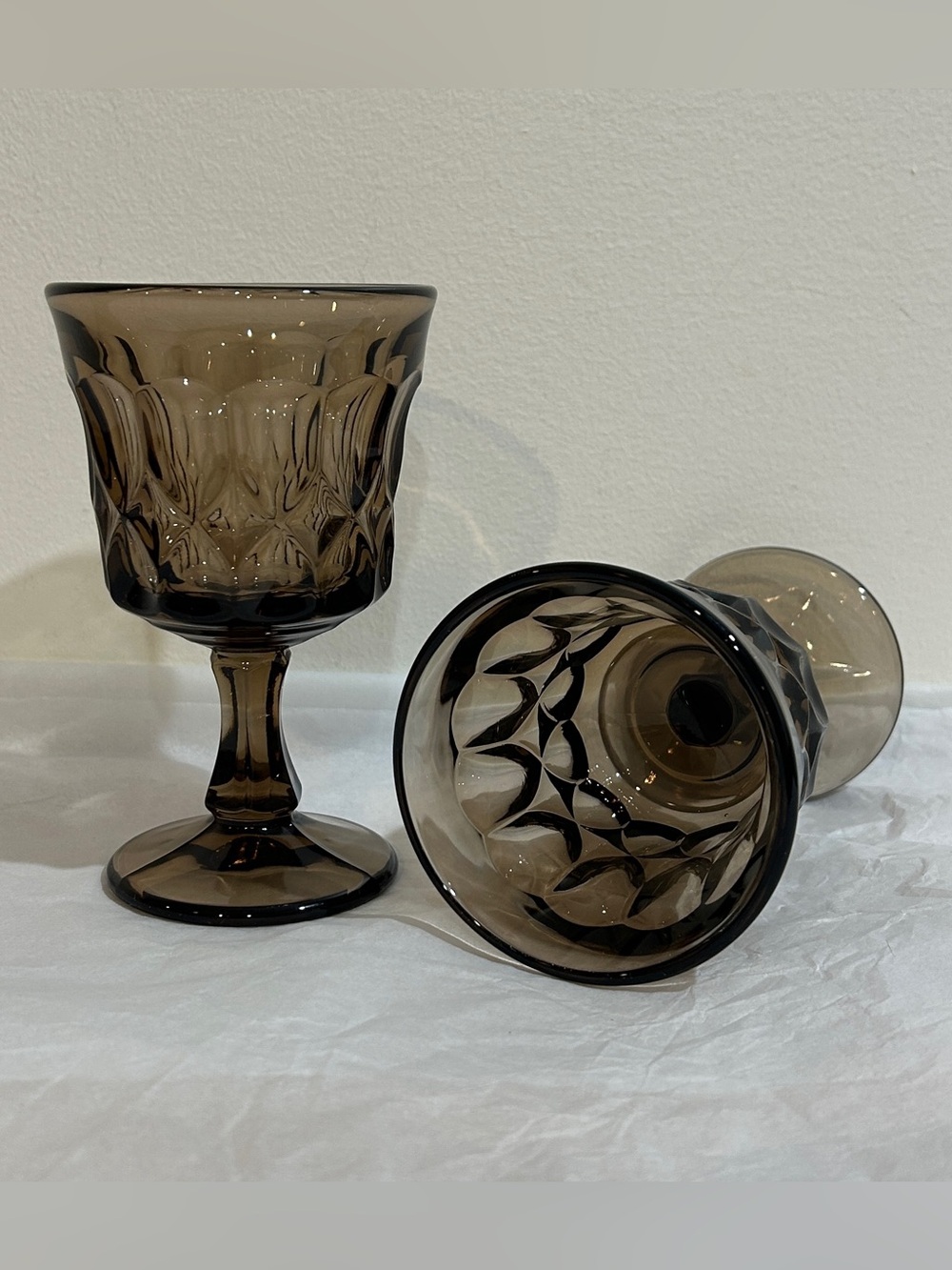 Vintage Noritake 4.75”Perspective Smoke Brown Glass Goblets Wine Water 1970s
